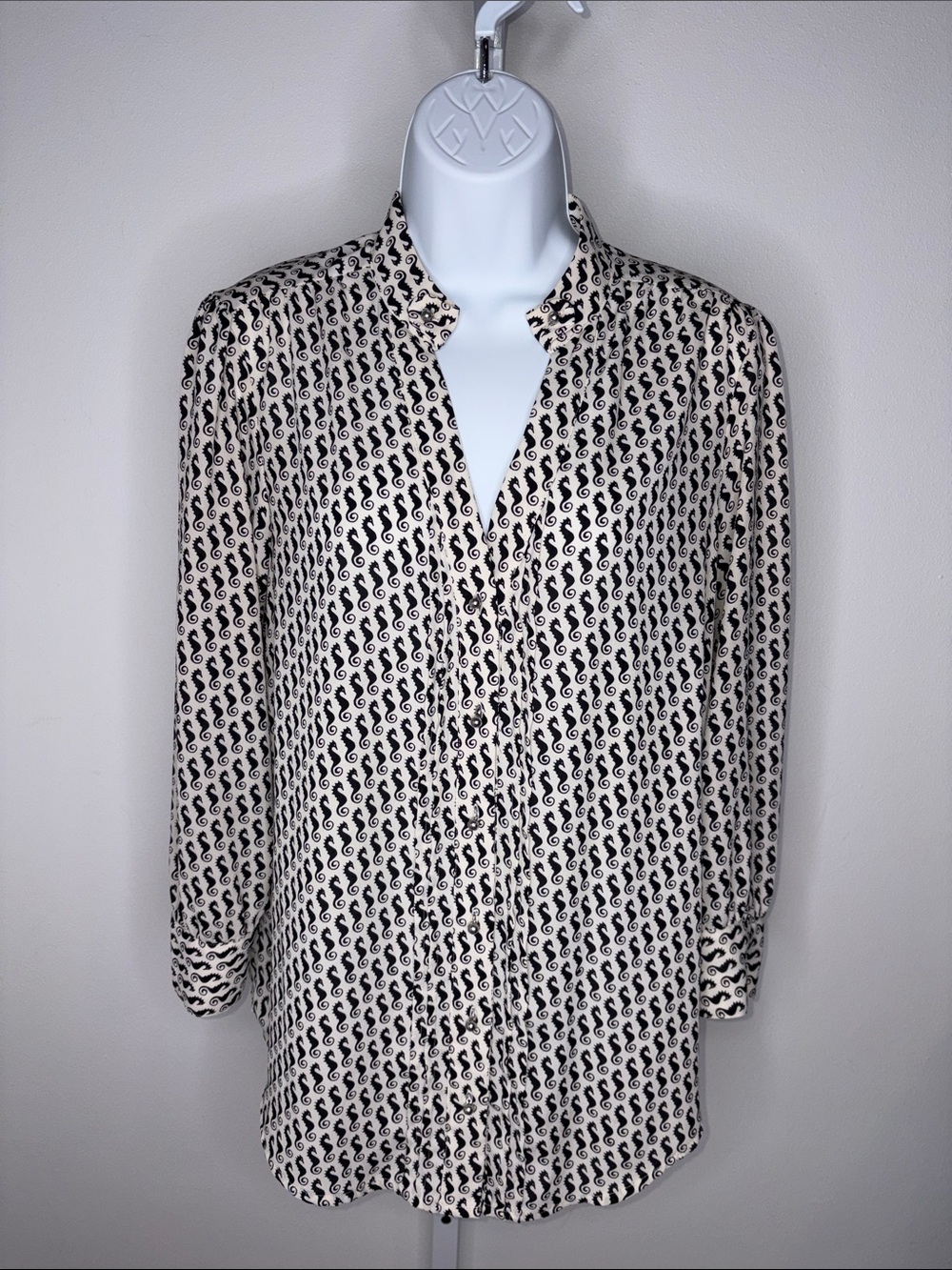 Moulinette Soeurs Anthropologie Black Seahorses Button Up Blouse Top Size 8